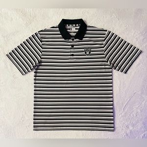 NFL Team Las Vegas Raiders Polo Shirt Mens Size Medium Black & White Stripes